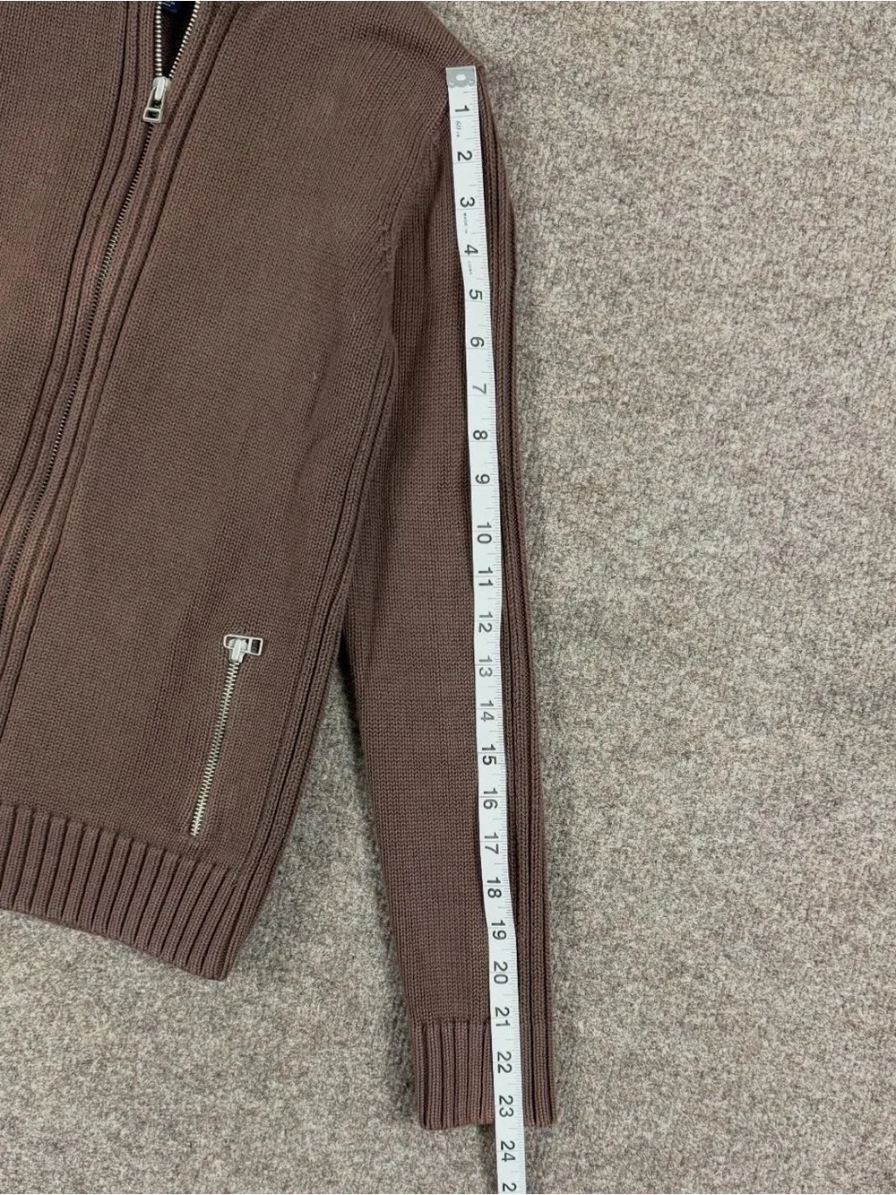 Lands End Brown High Neck Full Zip Ribbed Cardigan Sweater Women’s XS Cotton Y2K